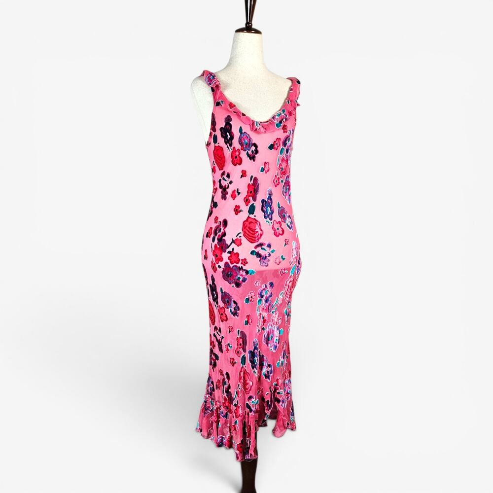 Vintage Betsey Johnson Pink Dress Velvet Burnout Y2k - Size Medium